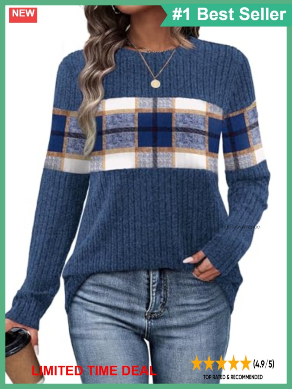 Womens Lightweight Color Block Sweater Long Sleeve Tunic Top